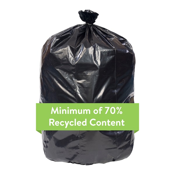 Zoro Recycled Trash Bags: 55 gal Capacity, 41 in x 54 in, 1.5 mil